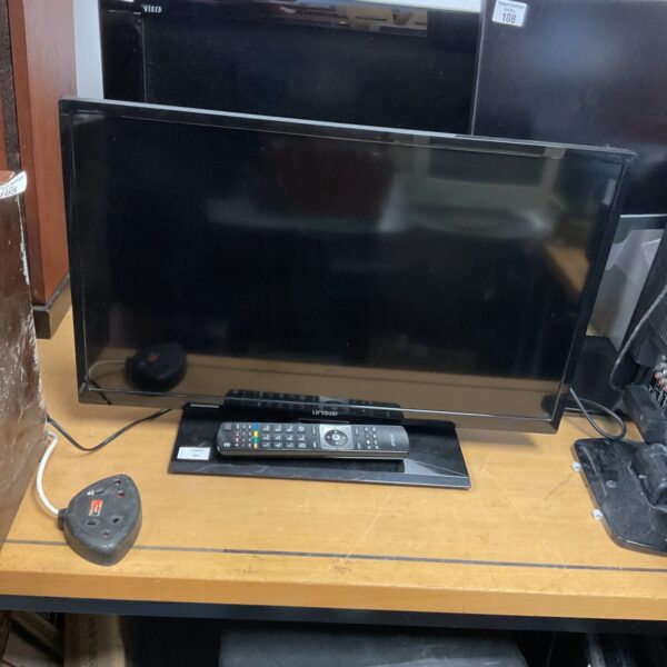 Linsar 28 inch television with remote control, vintage style.