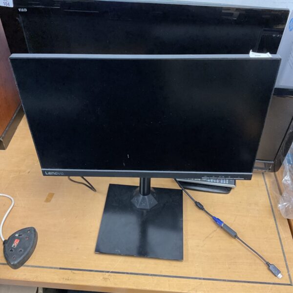Black Lenovo 22 inch LCD computer monitor on a table.