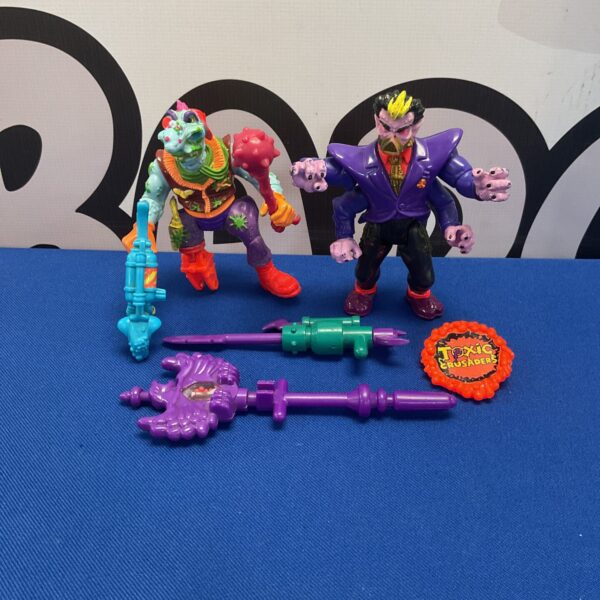 Vintage Toxic Crusaders figures Dr. Killemoff and Nozone, 90s action toys.