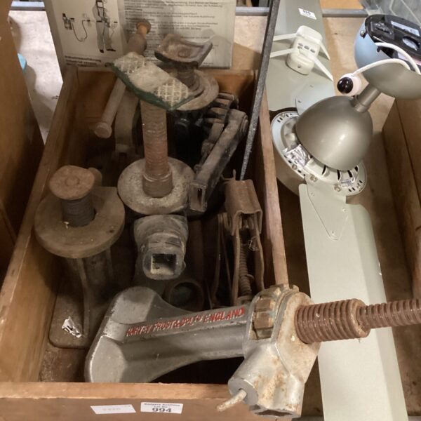 Set of heavy-duty truck jacks for automotive repair.