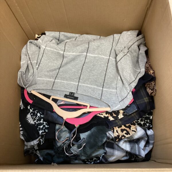 Mixed lot of ladies dresses in assorted sizes and styles.