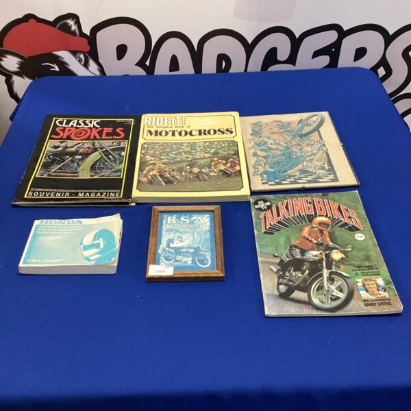 Vintage motorcycle books and magazines bundle with BSA picture.