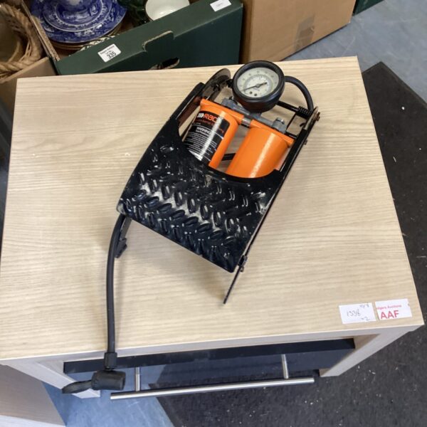 Vintage Rac twin barrel foot pump for tyre inflation.