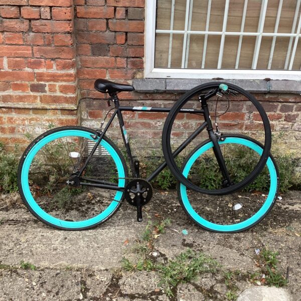 Muddy Fox fixie bike with spare tyres for sale.