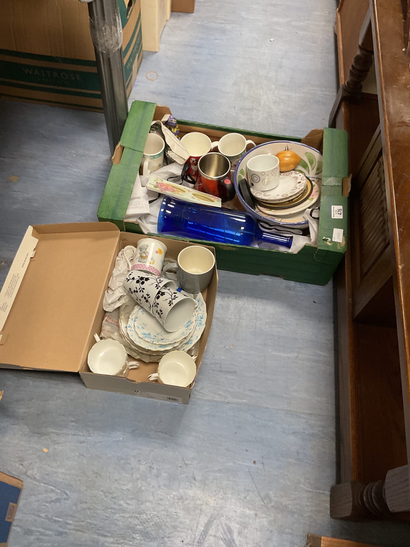 508 Two boxes of mixed china, plates cups and others
