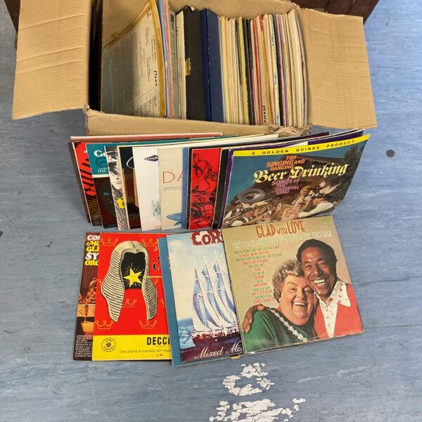 Vintage vinyl record lot including “Glad With Love” record.