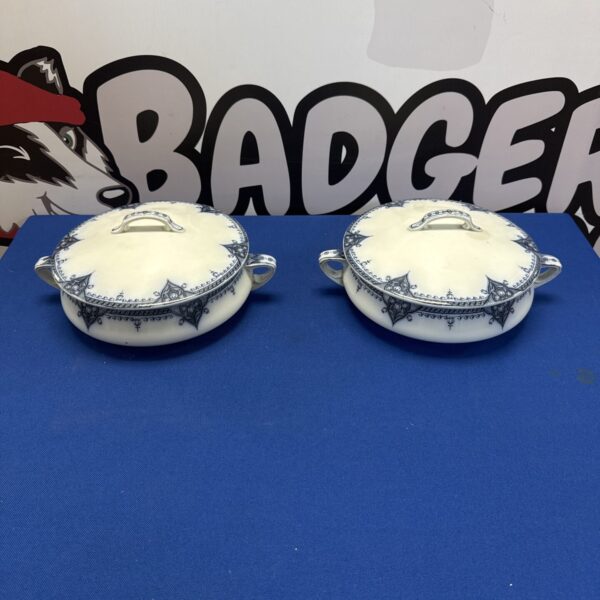 Vintage Gibson Burslem taureens in blue and white china.