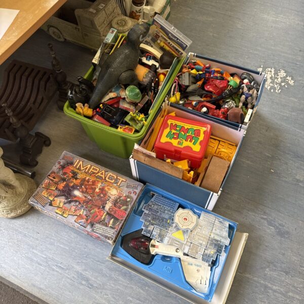 Large assortment of vintage 1980s and 1990s retro toys.