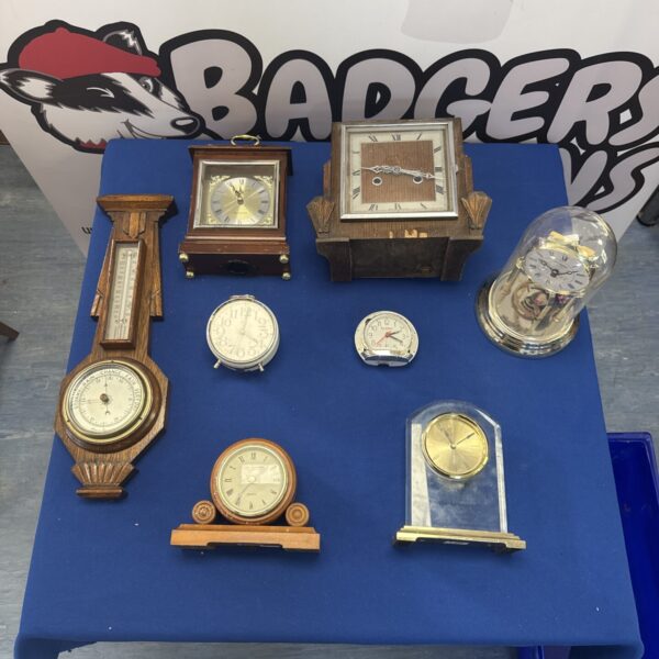 Vintage clock and barometer lot with Art Deco style.