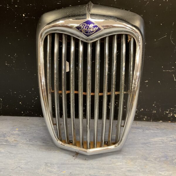 Chrome Riley radiator grille for classic car restoration.