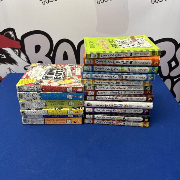 Diary of a Wimpy Kid and Tom Gates book lot for children.