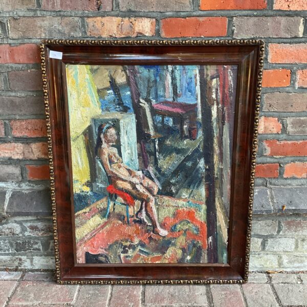 Vintage 20th-century impressionist oil painting of a nude female figure.