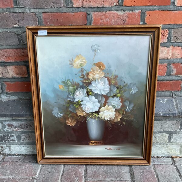 Vintage Robert Zdx flower still life oil painting in a vase.