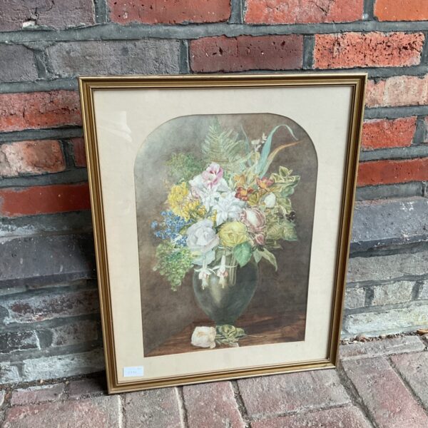 Victorian floral watercolour painting signed R Wallis 1891.