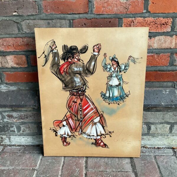 Vintage 1962 oil painting of Spanish dancers by Costellone.