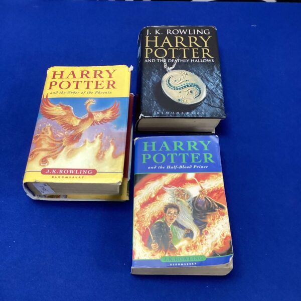 First edition Harry Potter books including Half-Blood Prince and Deathly Hallows.
