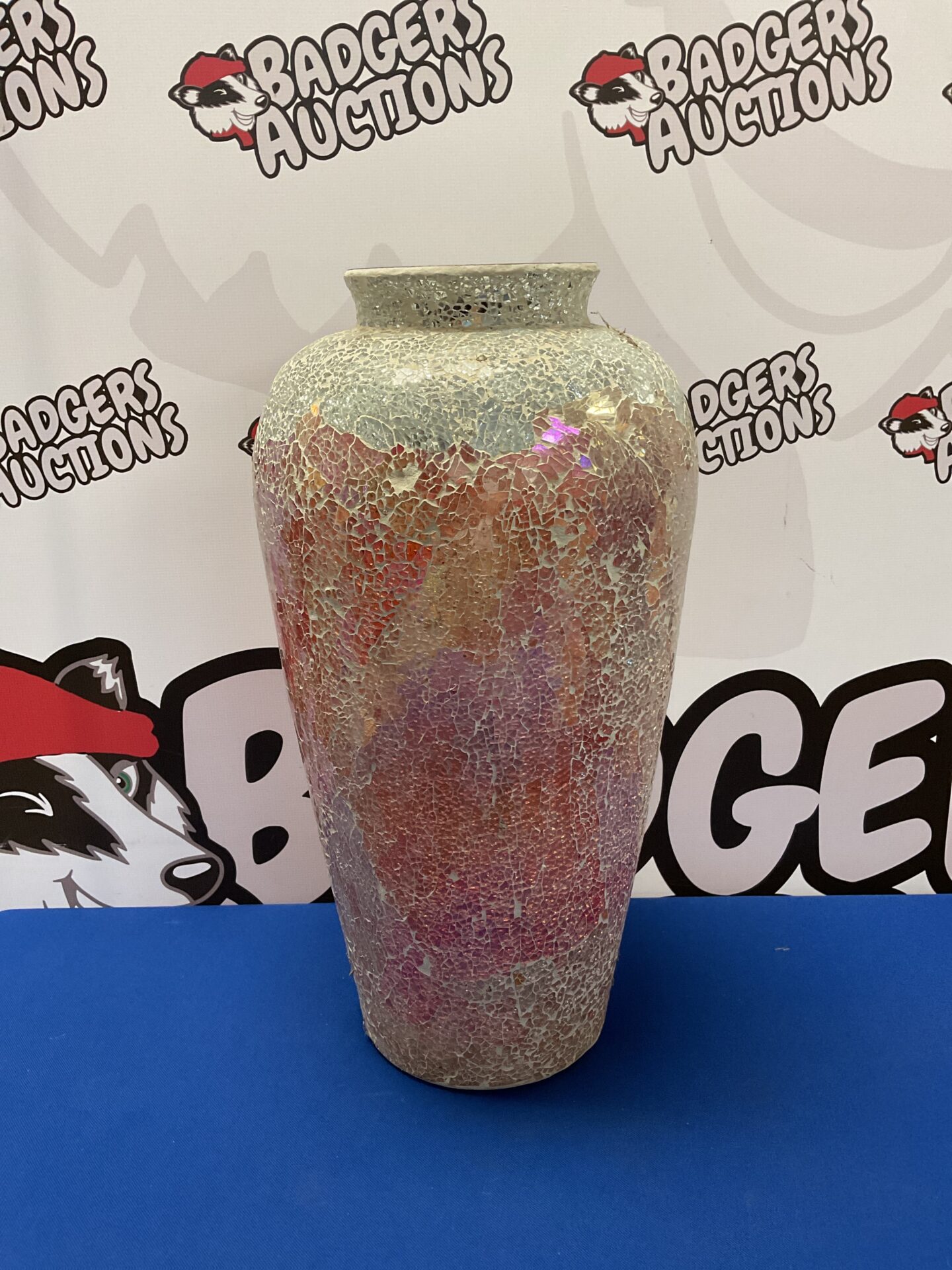 017 Large 20” modern mosaic mirrored vase