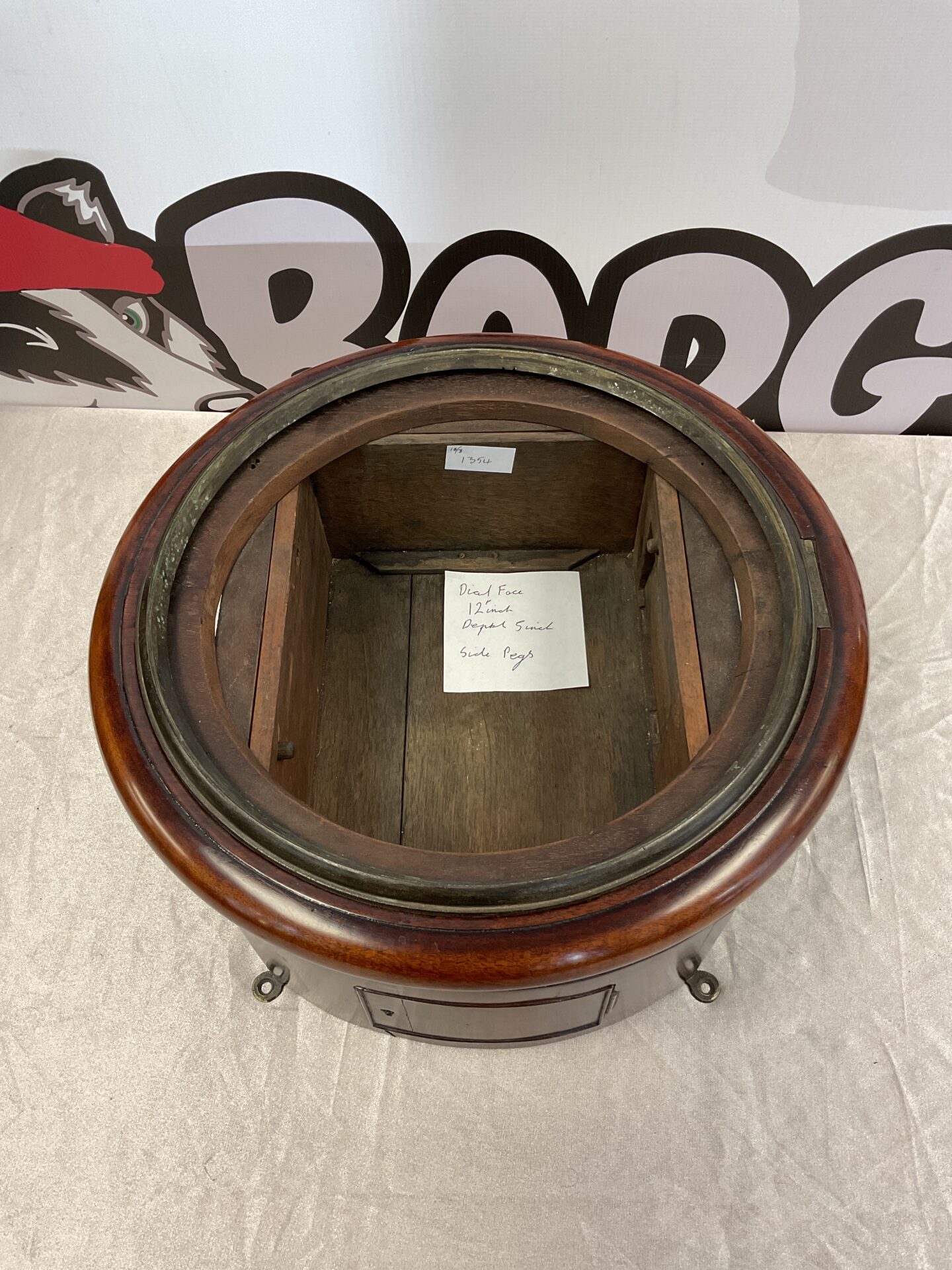 051 12″ Dia x5″ deep mahogany Wall clock case Early 1900s