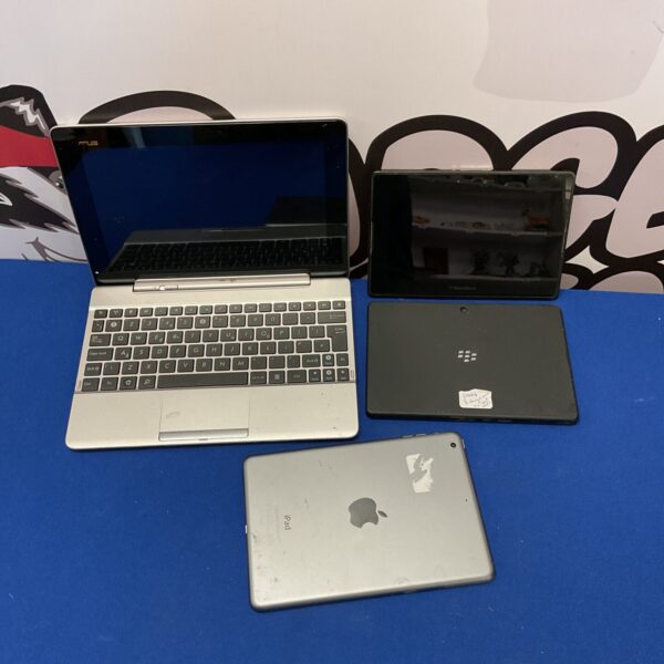 Tablet and laptop bundle including Asus, Apple, and Blackberry devices.