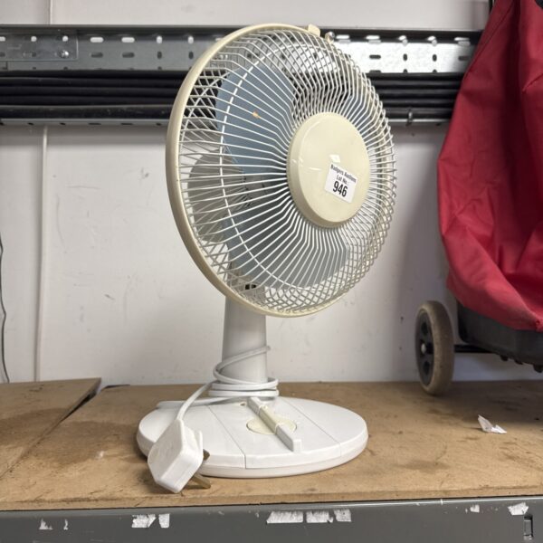 Small electric desk fan for cooling a workspace or collecting.