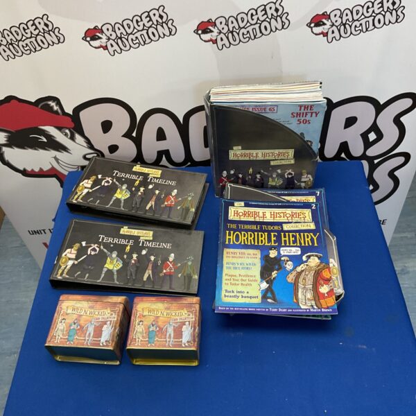 Horrible Histories collection featuring magazines and card collections.