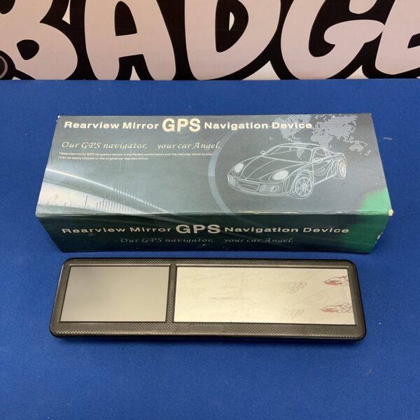 Vintage rearview mirror GPS navigation unit for cars.