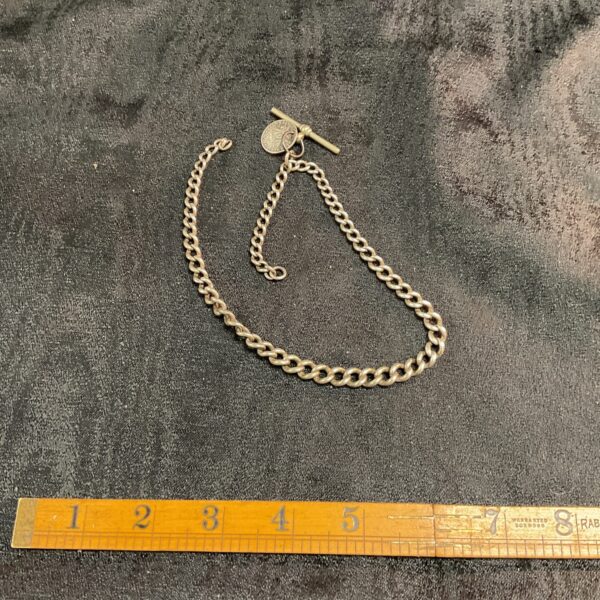 Antique Victorian silver Albert chain with lion mark detail.