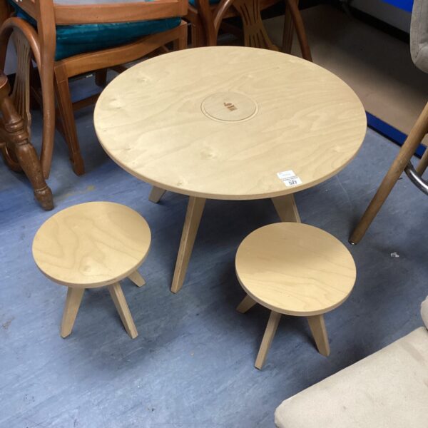 Vintage Danish Modern low table set with two stools.