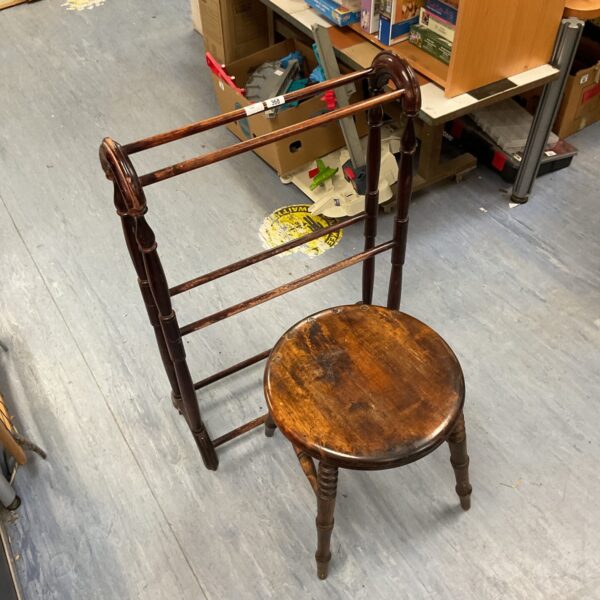 Antique darkwood towel rack and stool, Victorian hall stand.