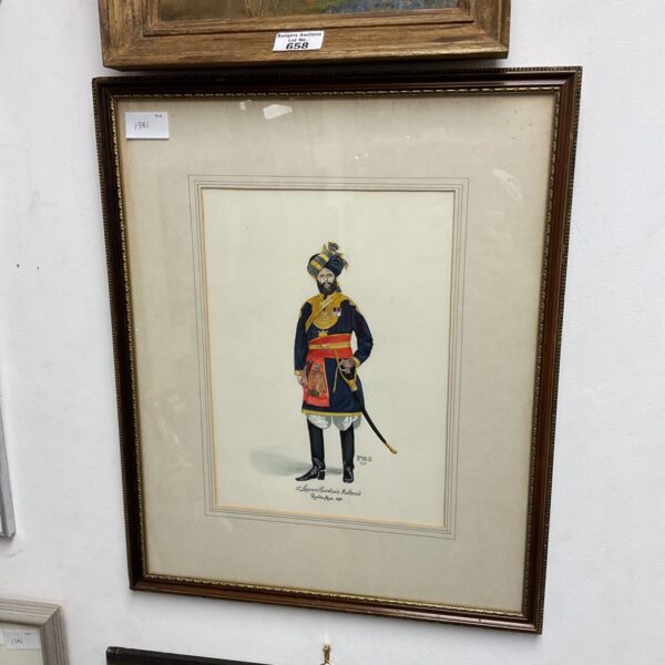 Signed watercolour portrait of a 15th Lancer Multanist Risoldar Major officer.