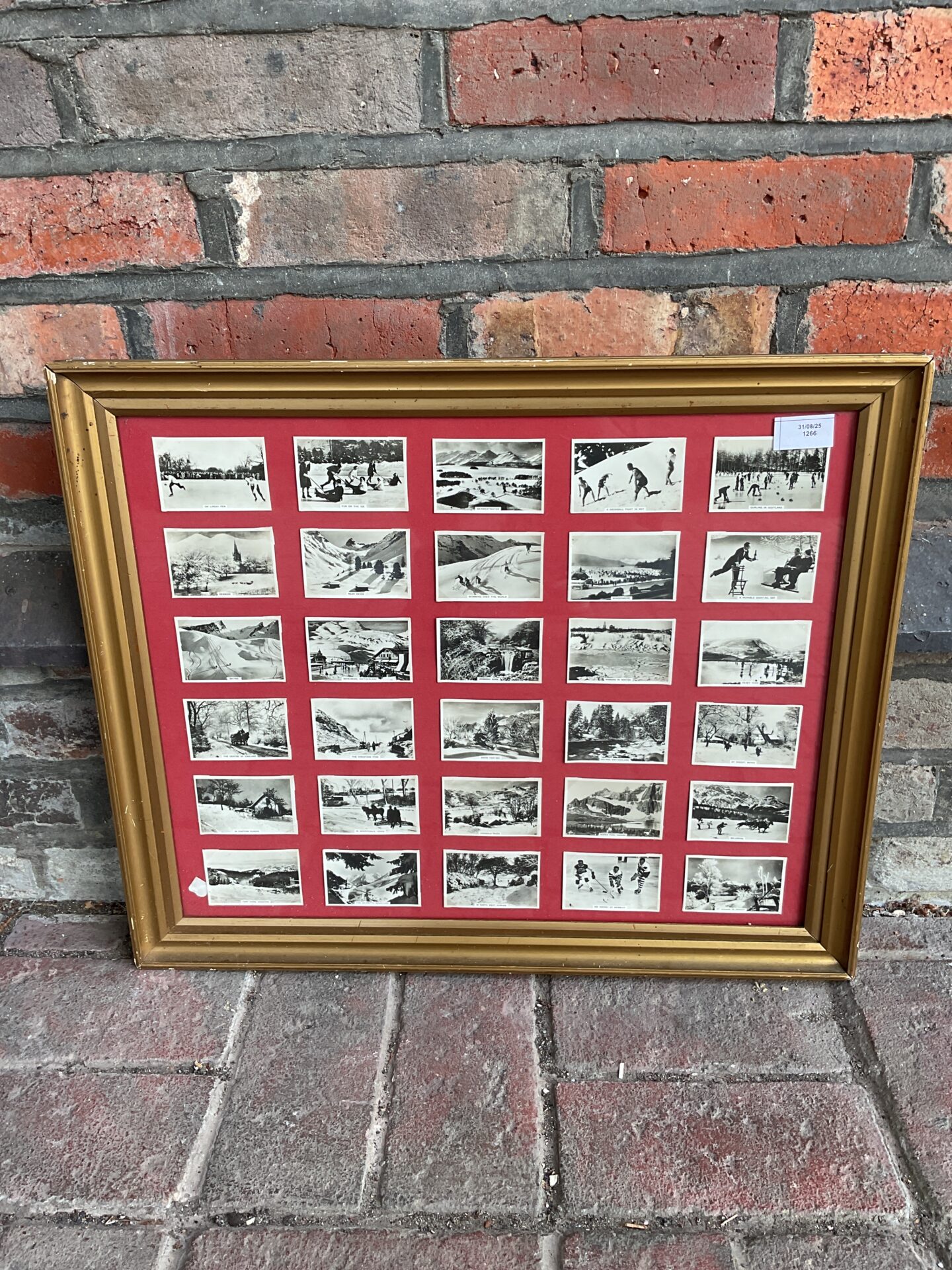 726 Set of framed vintage cards of european snow scenes