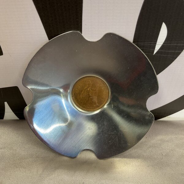 Vintage Old Hall stainless steel ashtray with 1961 penny.
