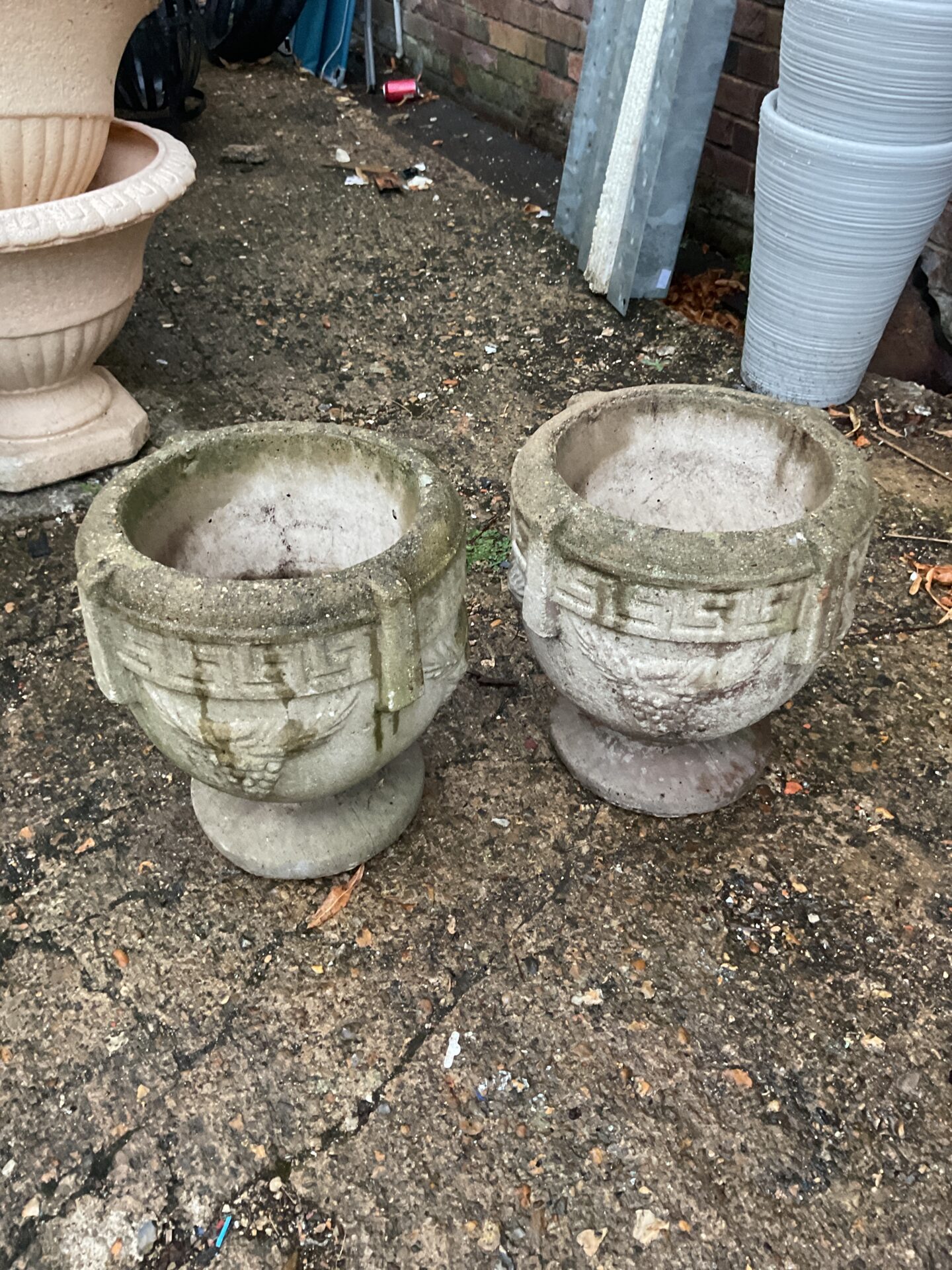 1017 2 large stone garden plant pots
