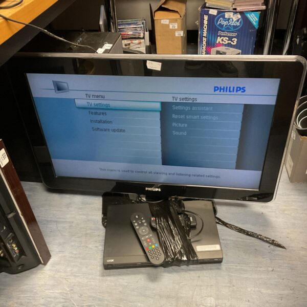 Philips 32 inch HD television with DVD player and remote control.