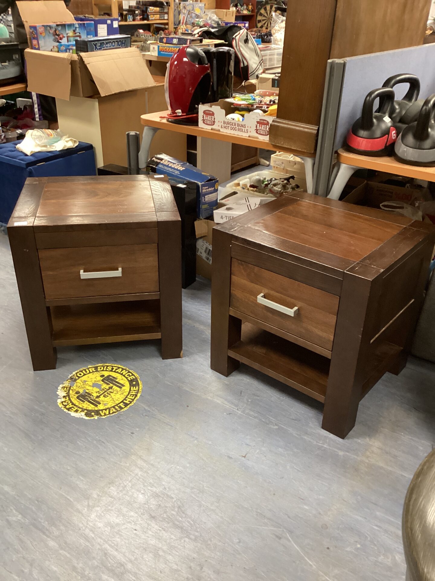 638 Two Darkwood Side Units with Drawer 23”x 22”x20”