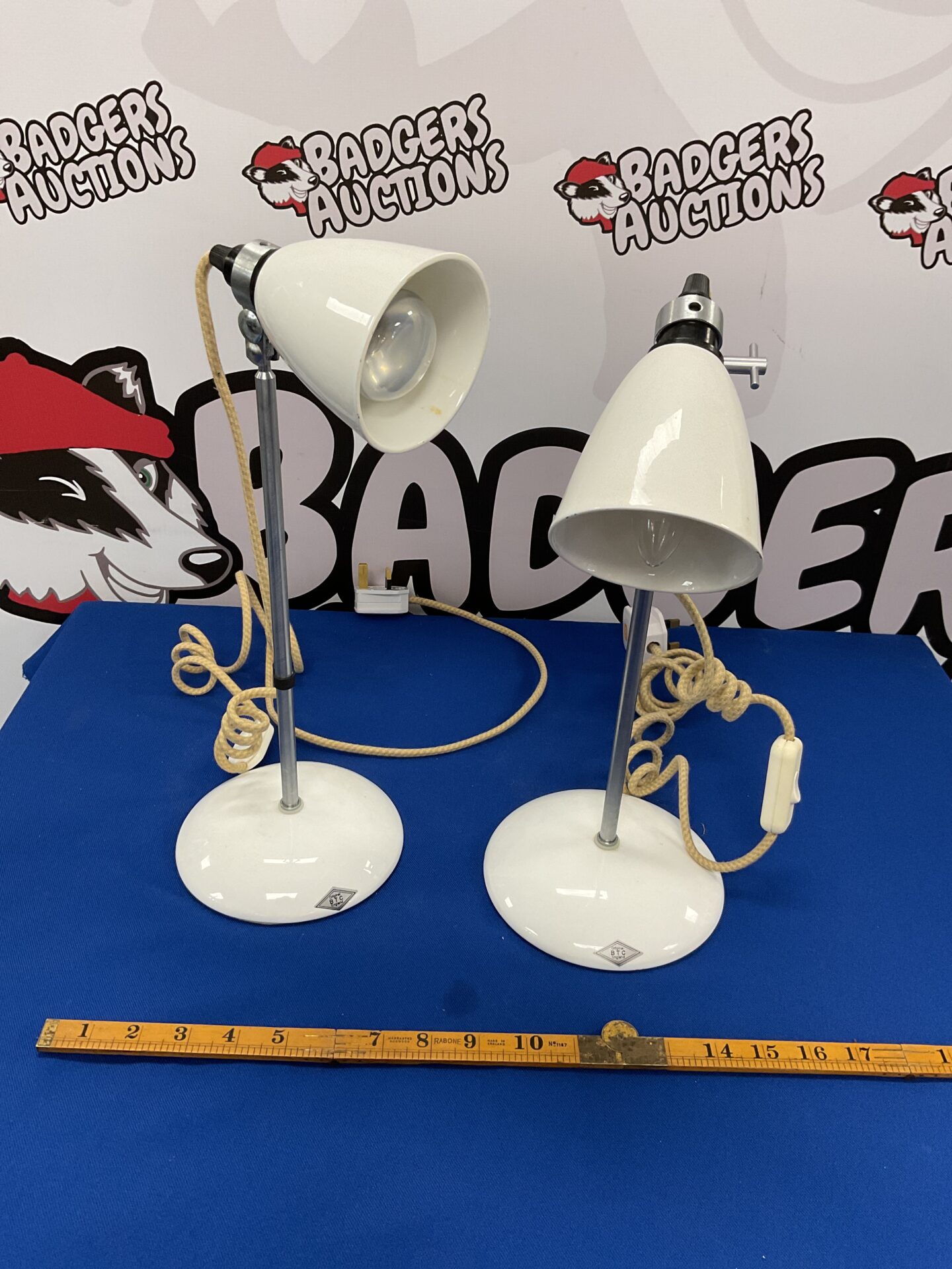 891 Two original Btc Hector medium pleat table lamps