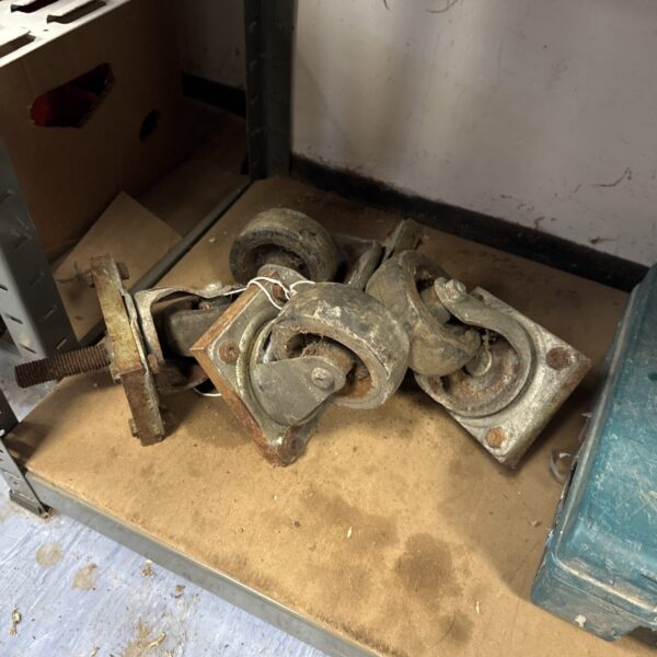 Lot of four vintage industrial castor wheels with rubber tyres.