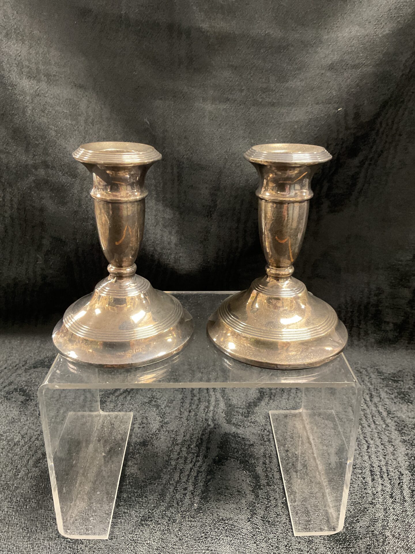 869 Pair of 4” Hallmarked Silver candlesticks (filled)