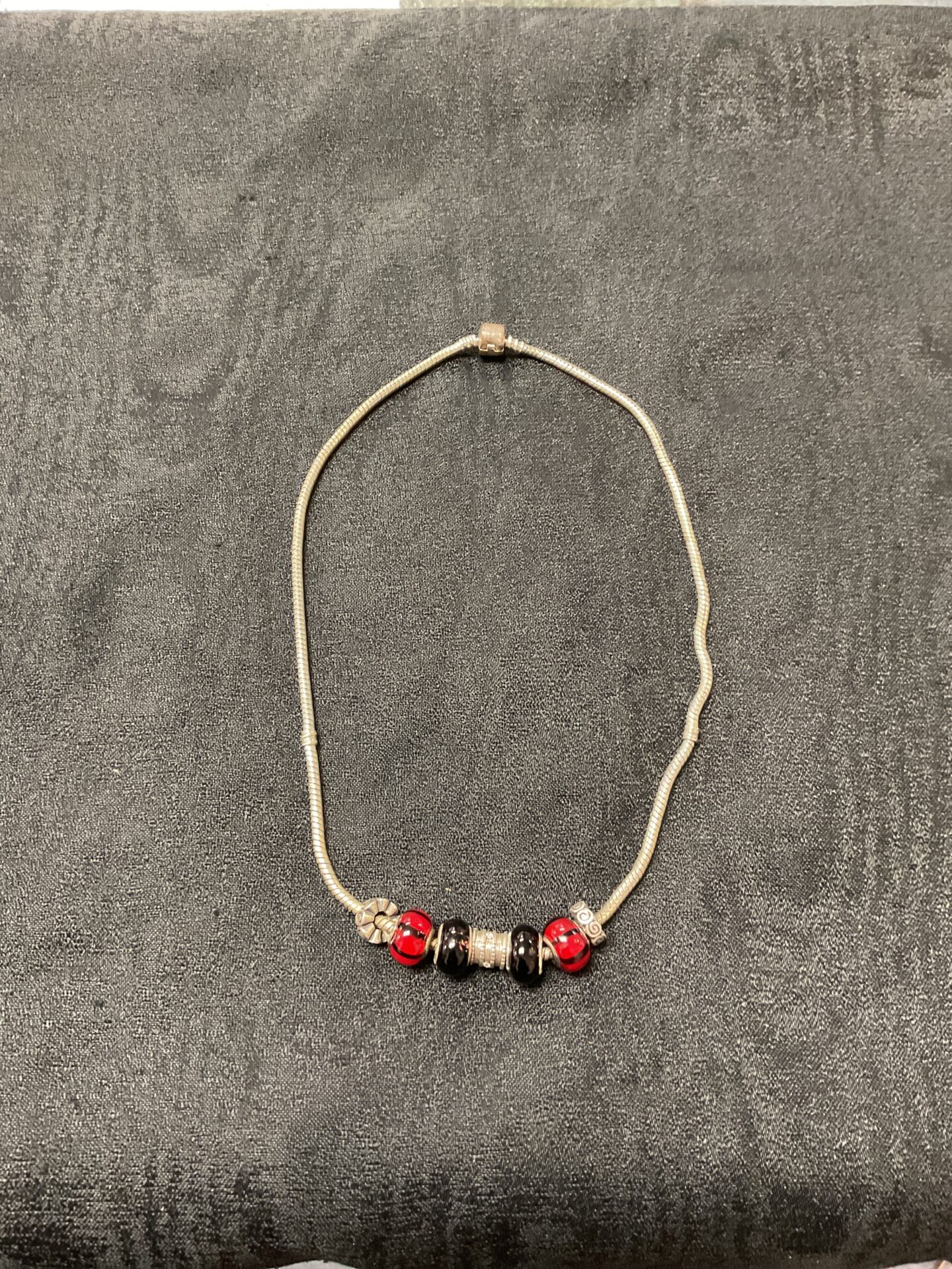 844 whitemetal necklace with chrysalis and 925 silver murano charms