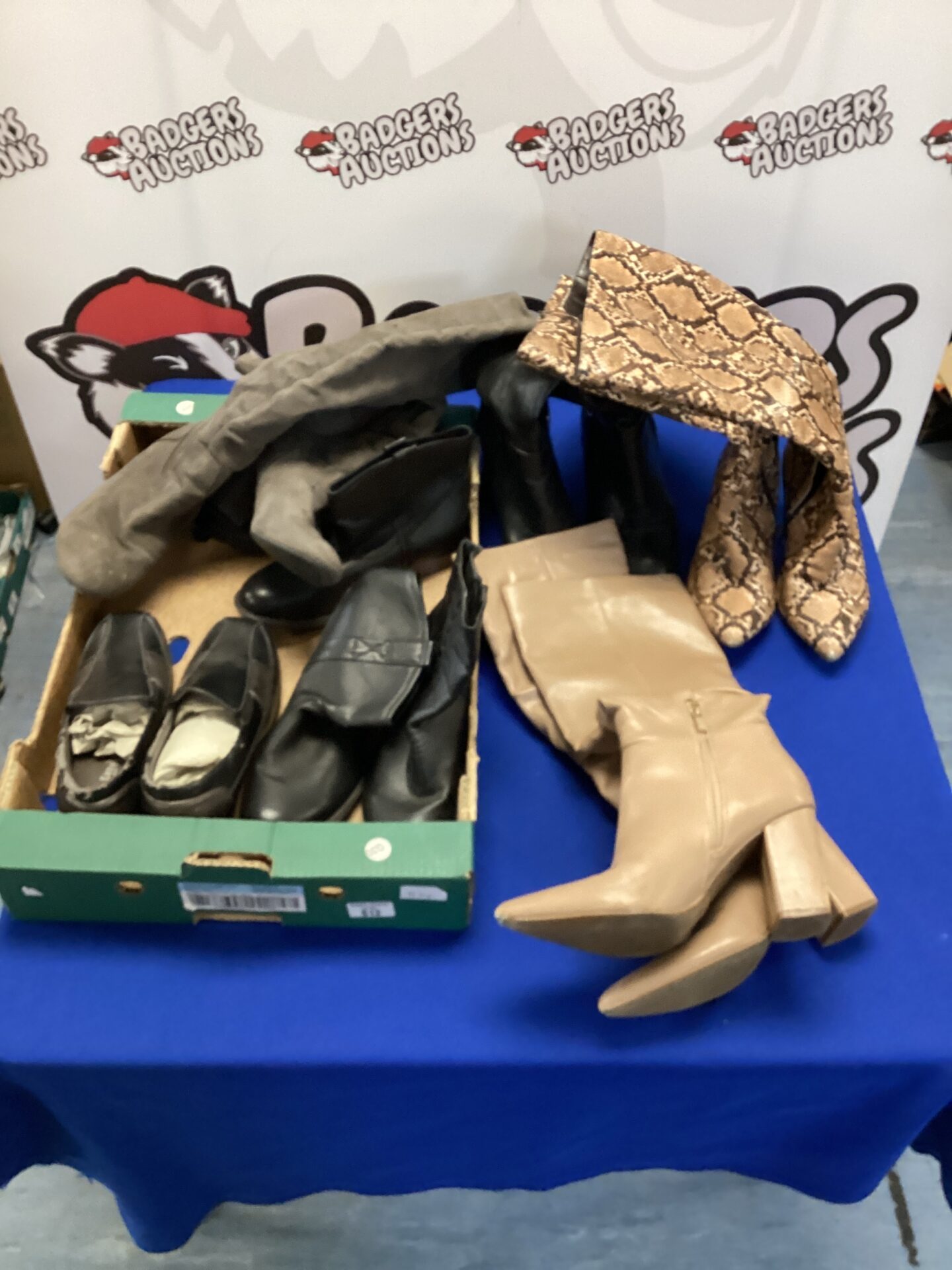 543 Box of assorted ladies boots inc leopard print knee high