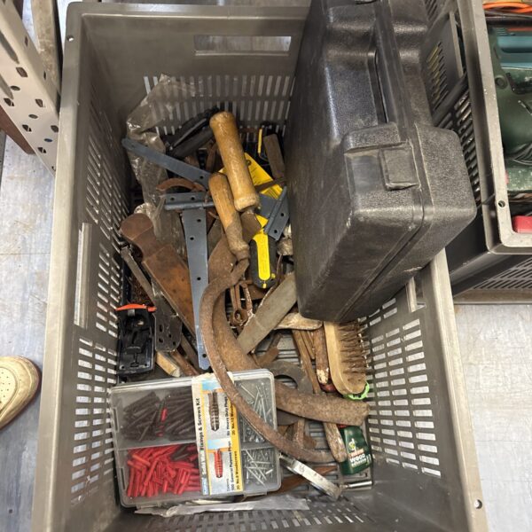 Mixed lot of vintage garden and hand tools, including scythes.