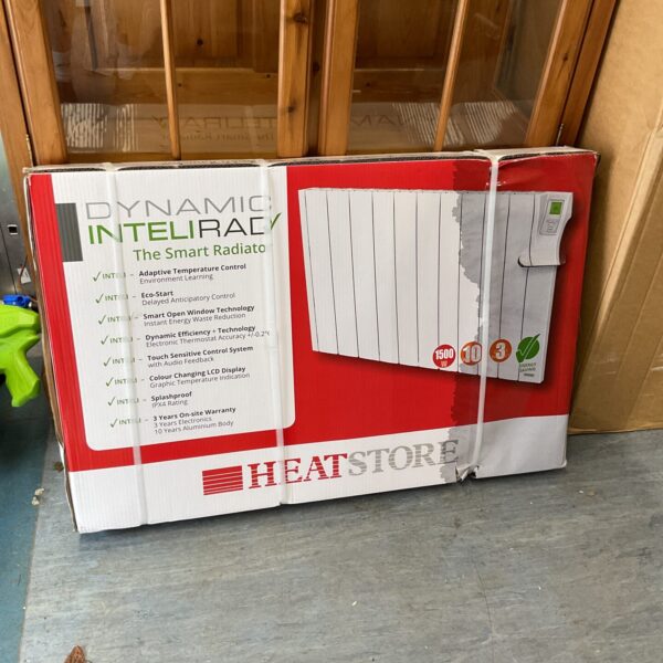 Dynamic Intelirad smart radiator with digital display and programmable controls.