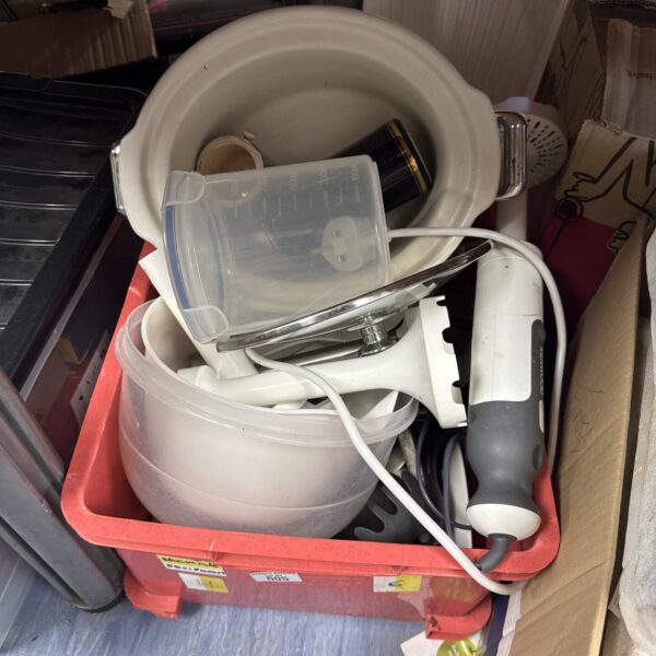 Used Kenwood food mixer with attachments in a kitchen lot.