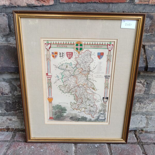 Detailed antique hand-coloured map of Buckinghamshire, 18th century.