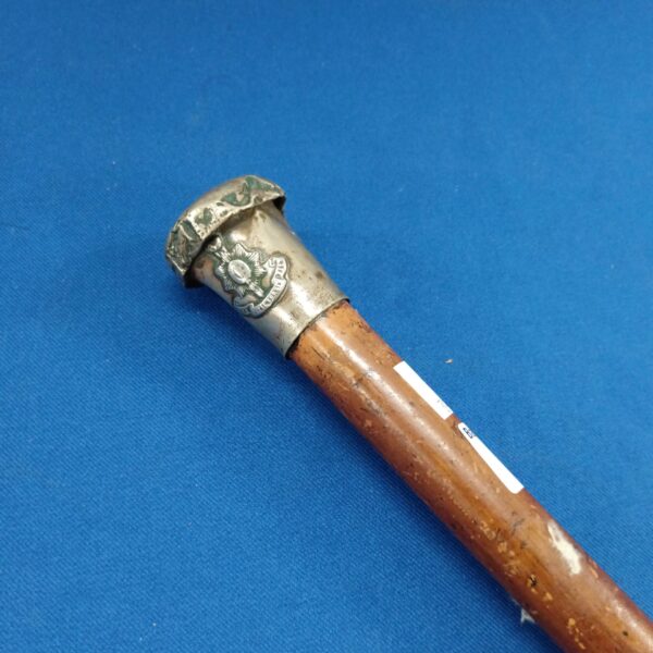 Detailed silver topped handle of a vintage walking cane.