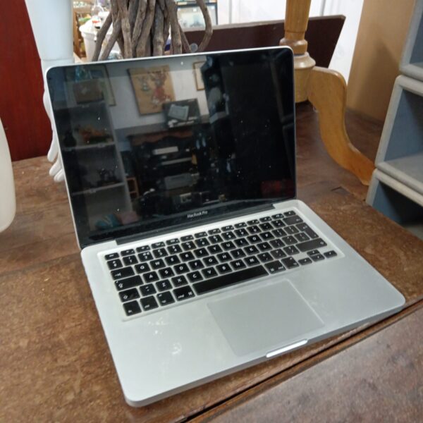 Silver Apple MacBook Pro laptop, vintage computer for collectors.