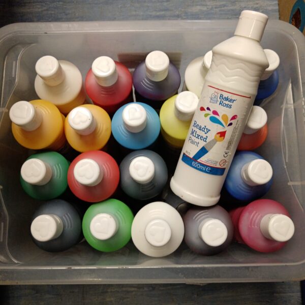 Lot of Baker Ross ready mixed paints for art and crafts.