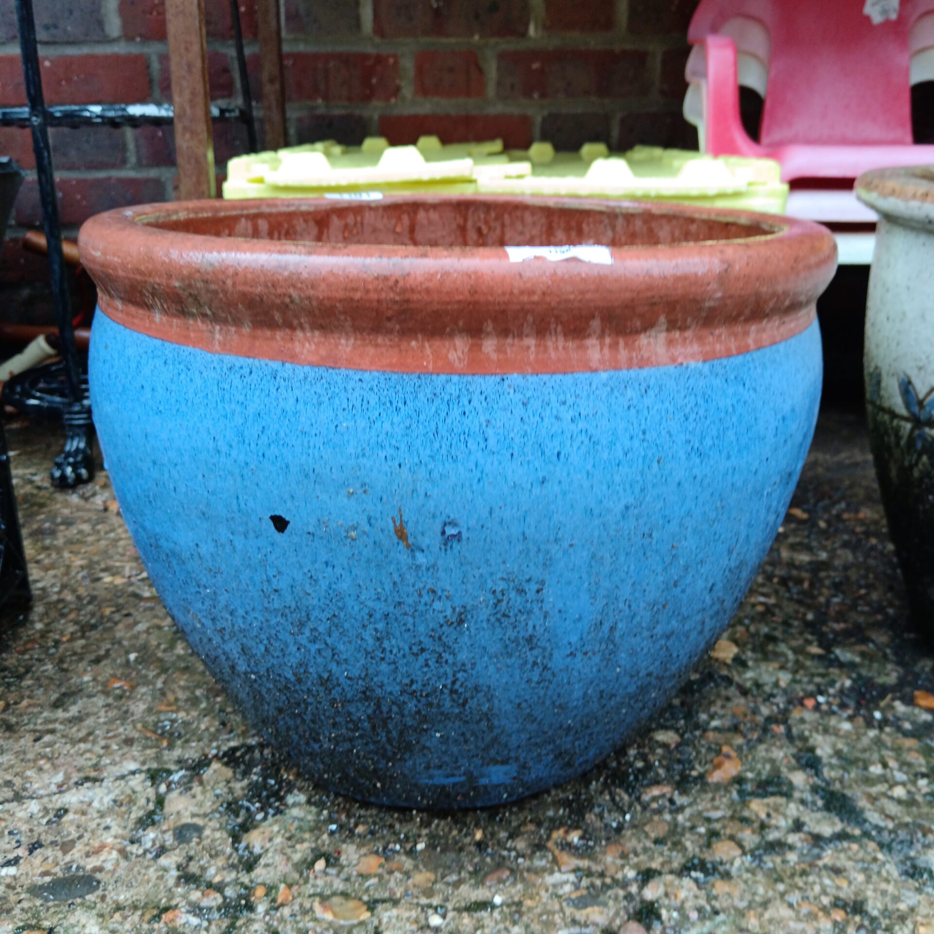 1101 Large Blue glazed garden plant pot