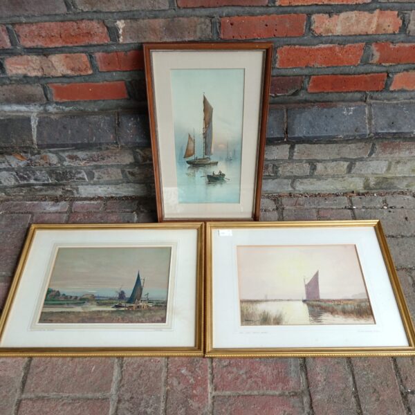Watercolour painting of a boat on the Waveney by C M Wigg.