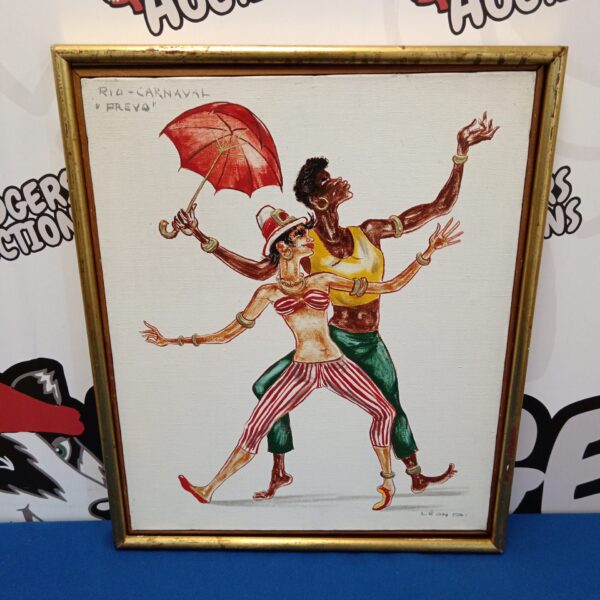 Vibrant Rio Carnival oil painting signed by artist Leon D.